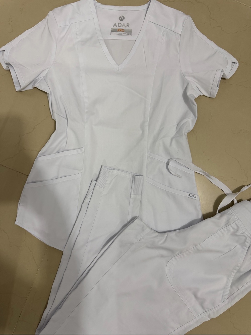 Adar Pro Women’s White V-Neck Scrub Top and Pants Set